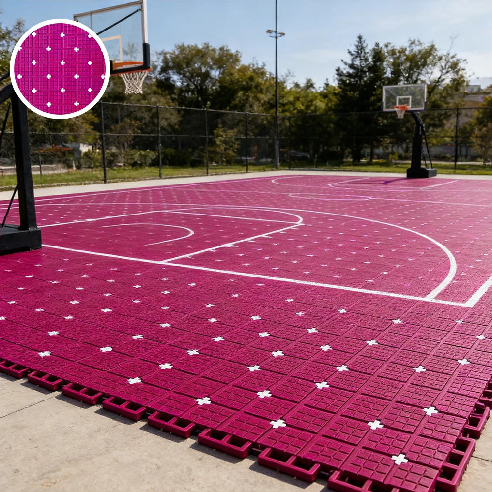 DUNK MASTER Interlocking Sports Flooring Tiles Anti-Slip Shock Absorbing Court Flooring 25cm Modular Tiles 10/20/30sqm Basketball Court Playground - Rose Red