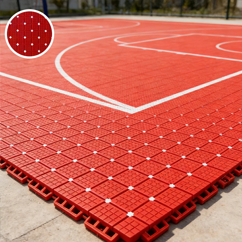 DUNK MASTER Interlocking Sports Flooring Tiles Anti-Slip Shock Absorbing Court Flooring 25cm Modular Tiles 10/20/30sqm Basketball Court Playground - Red