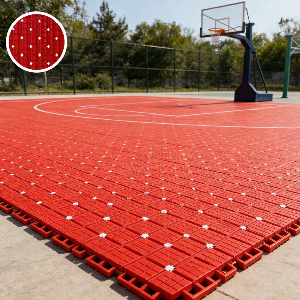 DUNK MASTER Interlocking Sports Flooring Tiles Anti-Slip Shock Absorbing Court Flooring 25cm Modular Tiles 10/20/30sqm Basketball Court Playground - Red