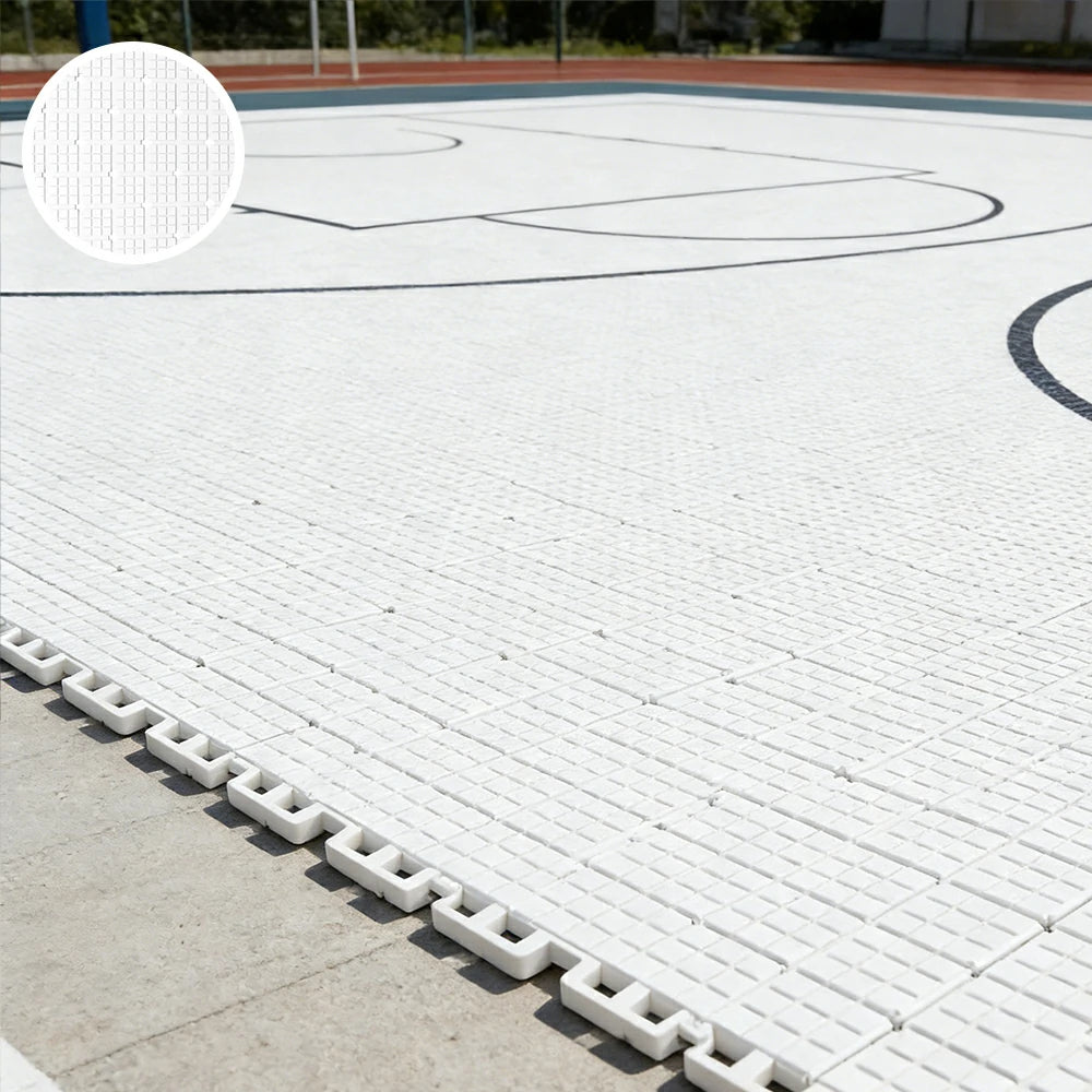 DUNK MASTER Interlocking Sports Flooring Tiles Anti-Slip Shock Absorbing Court Flooring 25cm Modular Tiles 10/20/30sqm Basketball Court Playground - White