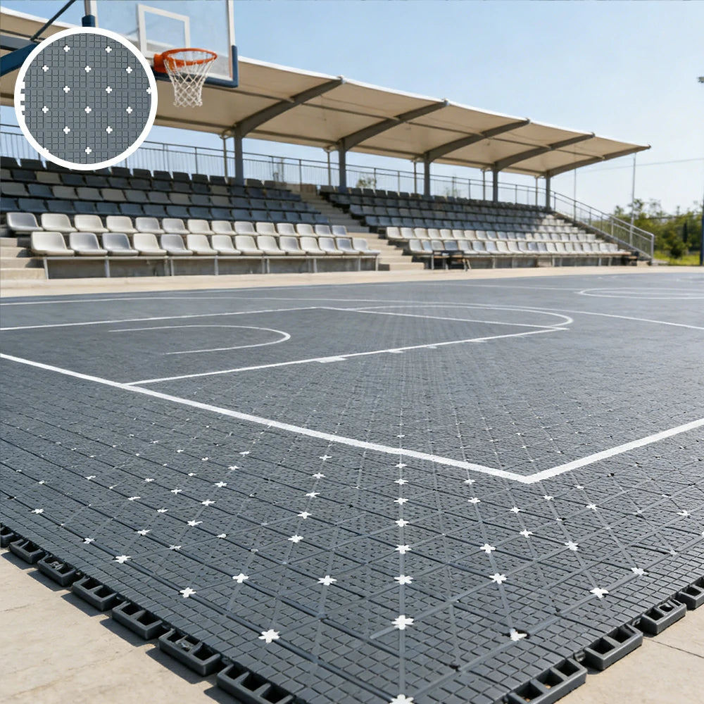 DUNK MASTER Interlocking Sports Flooring Tiles Anti-Slip Shock Absorbing Court Flooring 25cm Modular Tiles 10/20/30sqm Basketball Court Playground - Light Grey
