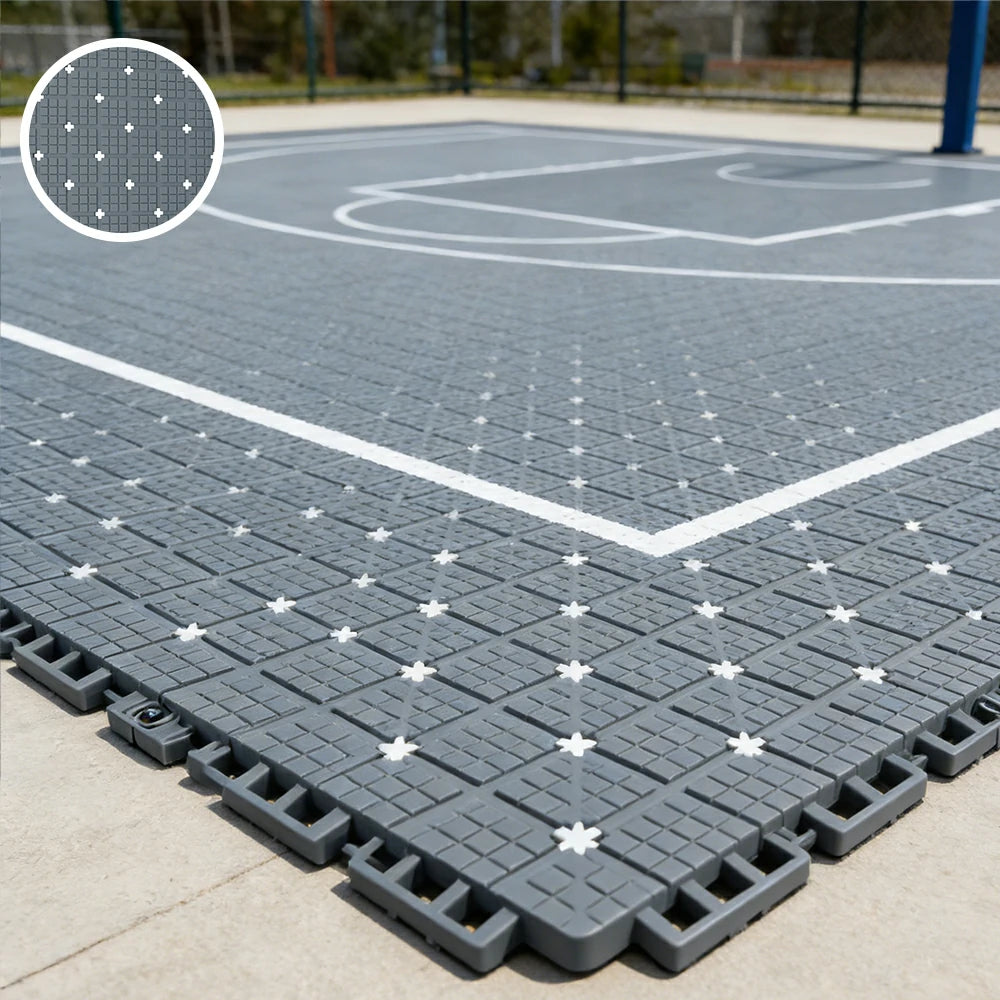 DUNK MASTER Interlocking Sports Flooring Tiles Anti-Slip Shock Absorbing Court Flooring 25cm Modular Tiles 10/20/30sqm Basketball Court Playground - Light Grey