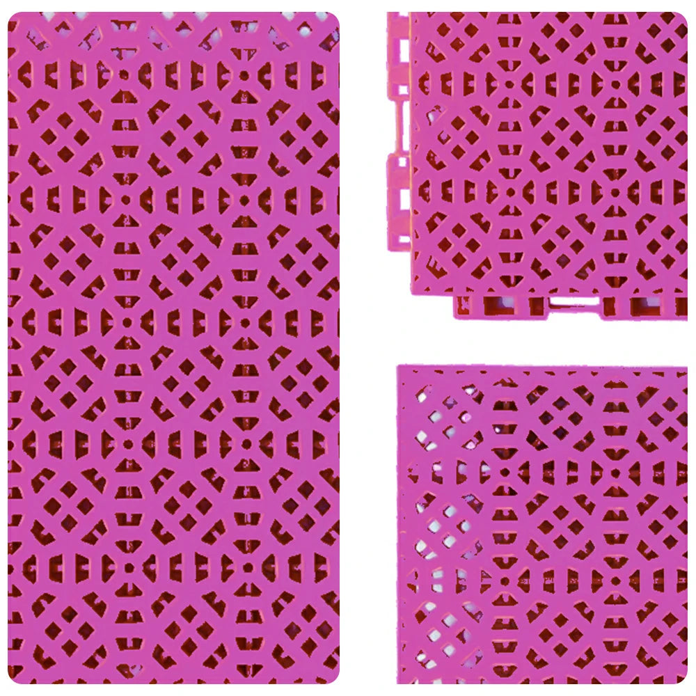 DUNK MASTER Interlocking Sports Floor Tiles - Anti-Slip Grid Pattern Court Flooring 25cm Modular Tiles for Basketball Courts 10/20/30 Square Meters - Pink