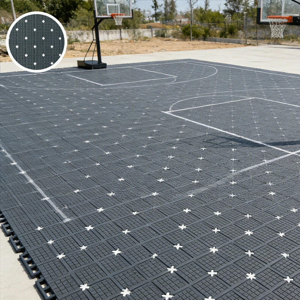 DUNK MASTER Interlocking Sports Flooring Tiles Anti-Slip Shock Absorbing Court Flooring 25cm Modular Tiles 10/20/30sqm Basketball Court Playground - Dark Grey