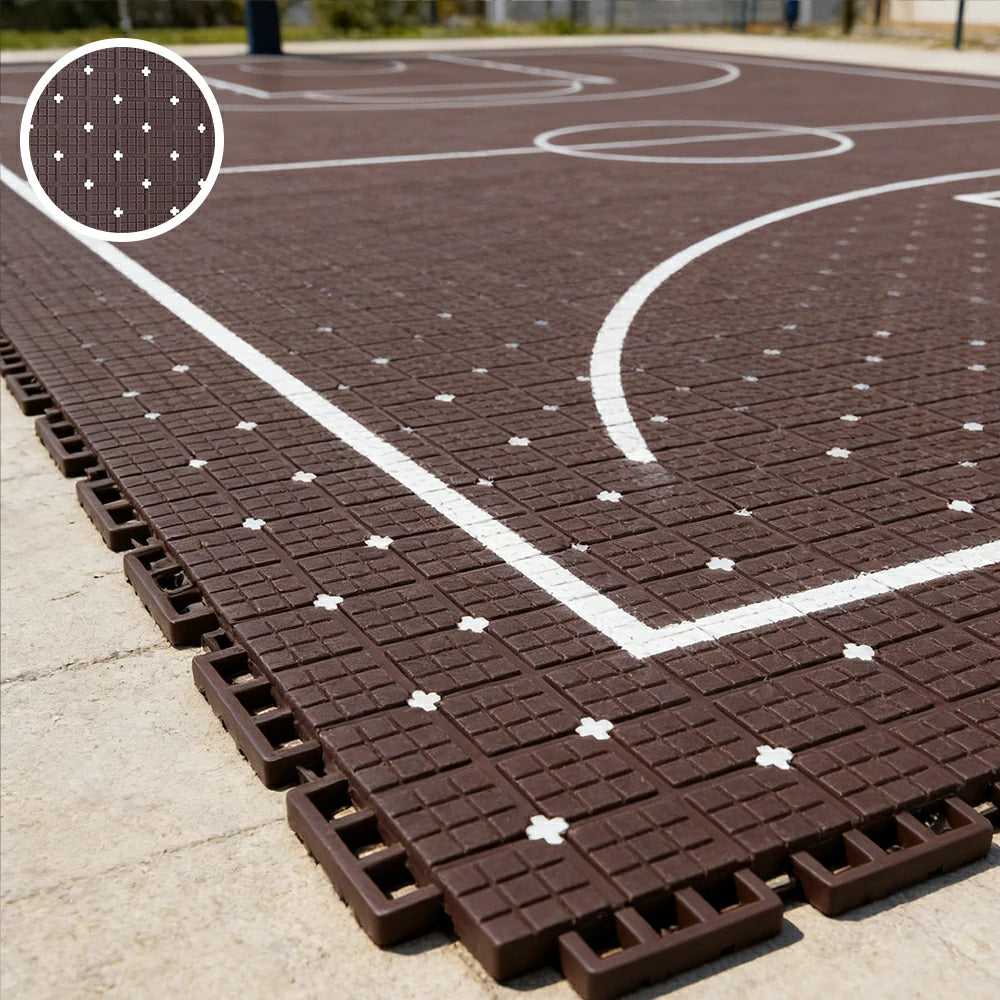DUNK MASTER Interlocking Sports Flooring Tiles Anti-Slip Shock Absorbing Court Flooring 25cm Modular Tiles 10/20/30sqm Basketball Court Playground - Coffee