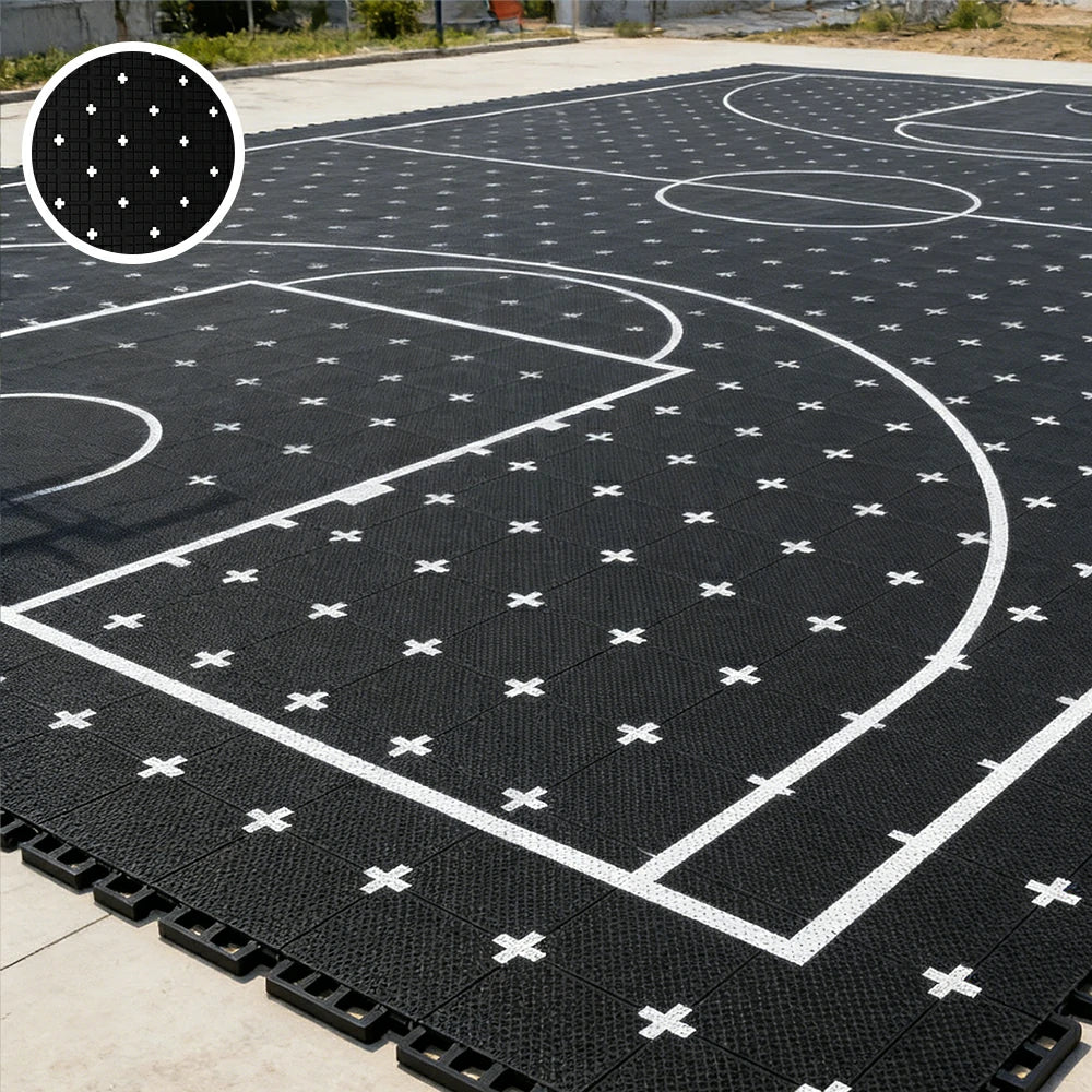 DUNK MASTER Interlocking Sports Flooring Tiles Anti-Slip Shock Absorbing Court Flooring 25cm Modular Tiles 10/20/30sqm Basketball Court Playground - Black