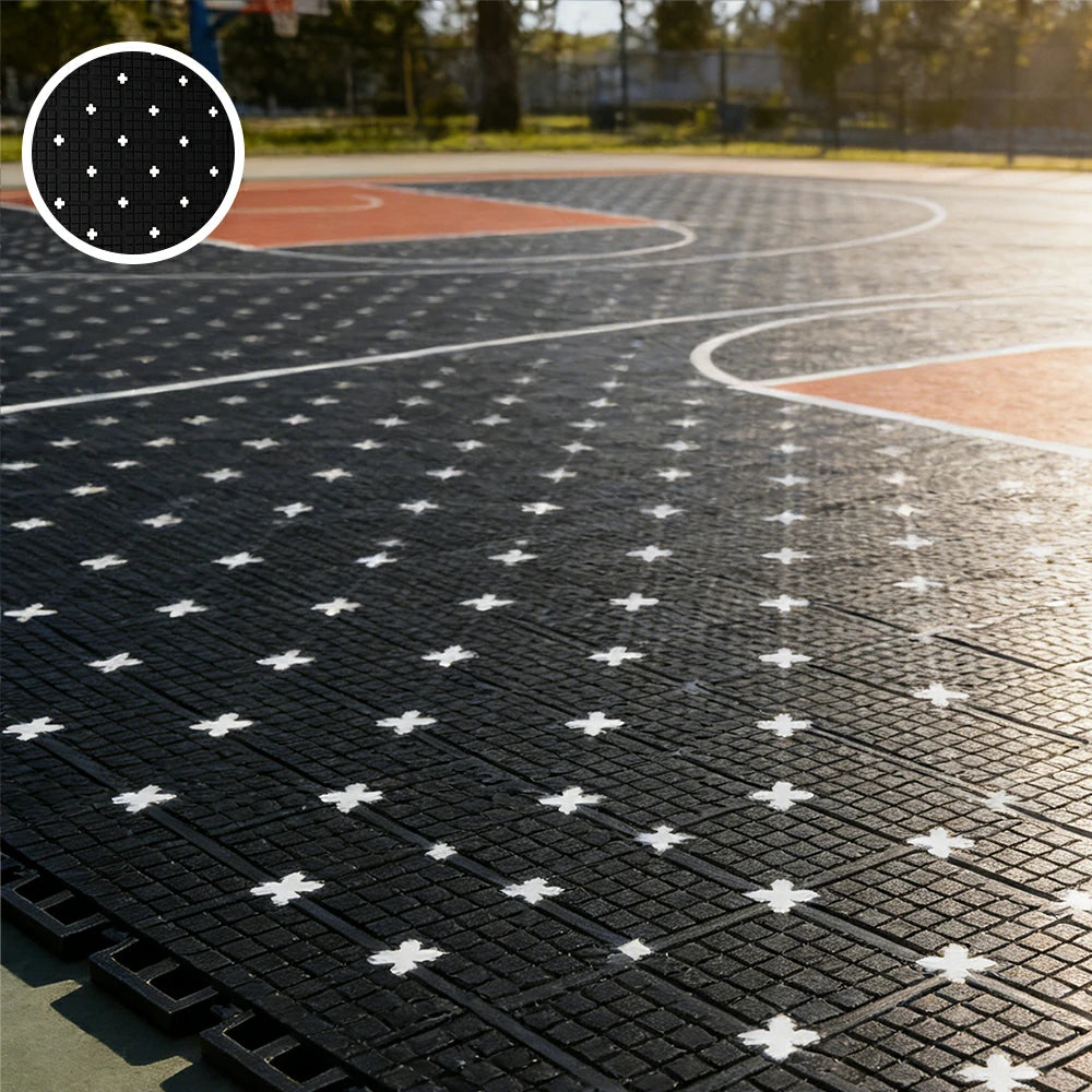 DUNK MASTER Interlocking Sports Flooring Tiles Anti-Slip Shock Absorbing Court Flooring 25cm Modular Tiles 10/20/30sqm Basketball Court Playground - Black
