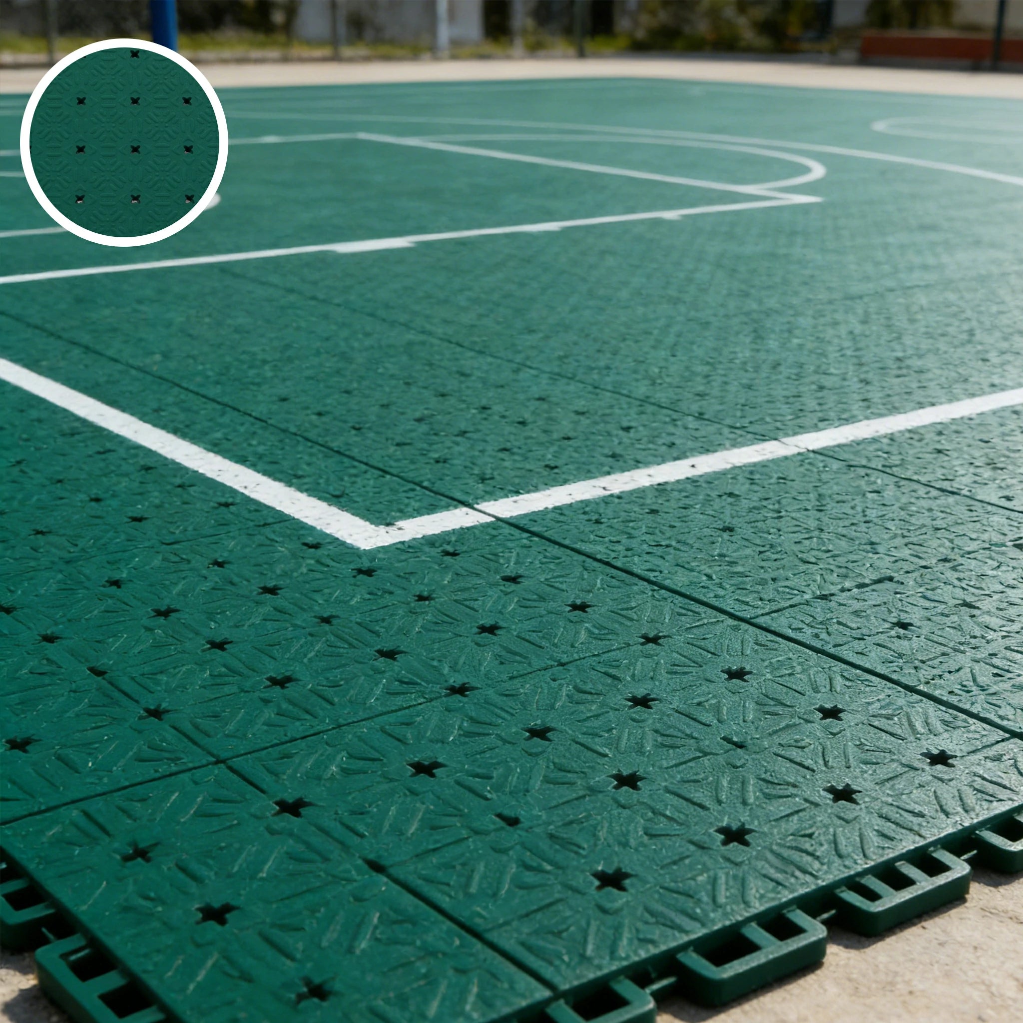 DUNK MASTER Interlocking Sports Flooring Tiles Non-Slip Drainage Court Flooring 10/20/30sqm Outdoor Basketball Court Playground Floor - Dark Green