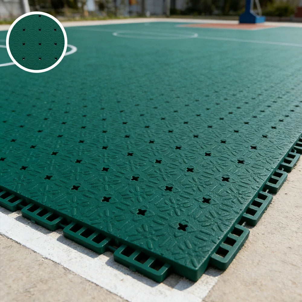 DUNK MASTER Interlocking Sports Flooring Tiles Non-Slip Drainage Court Flooring 10/20/30sqm Outdoor Basketball Court Playground Floor - Dark Green