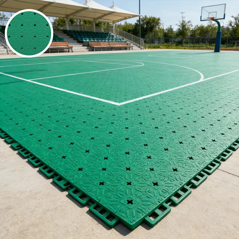 DUNK MASTER Interlocking Sports Flooring Tiles Non-Slip Drainage Court Flooring 10/20/30sqm Outdoor Basketball Court Playground Floor - Grass Green