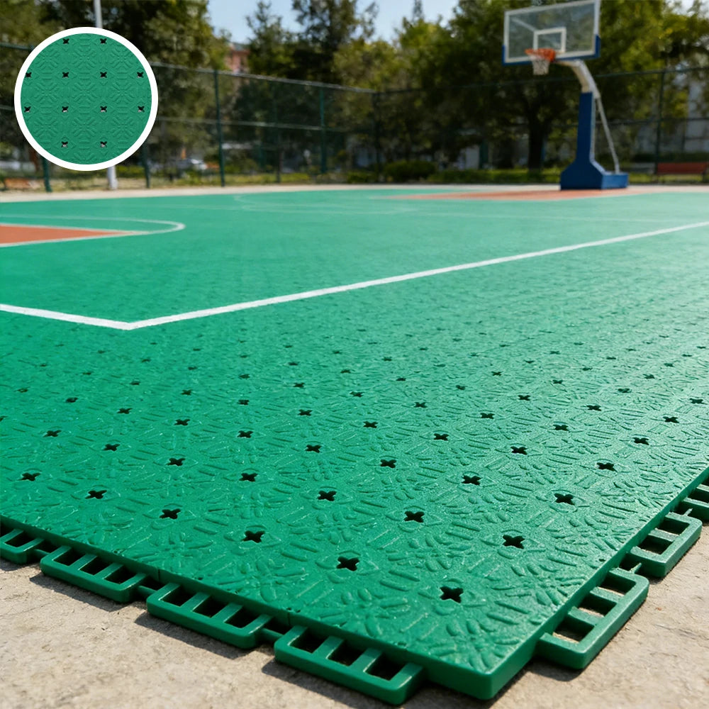 DUNK MASTER Interlocking Sports Flooring Tiles Non-Slip Drainage Court Flooring 10/20/30sqm Outdoor Basketball Court Playground Floor - Grass Green