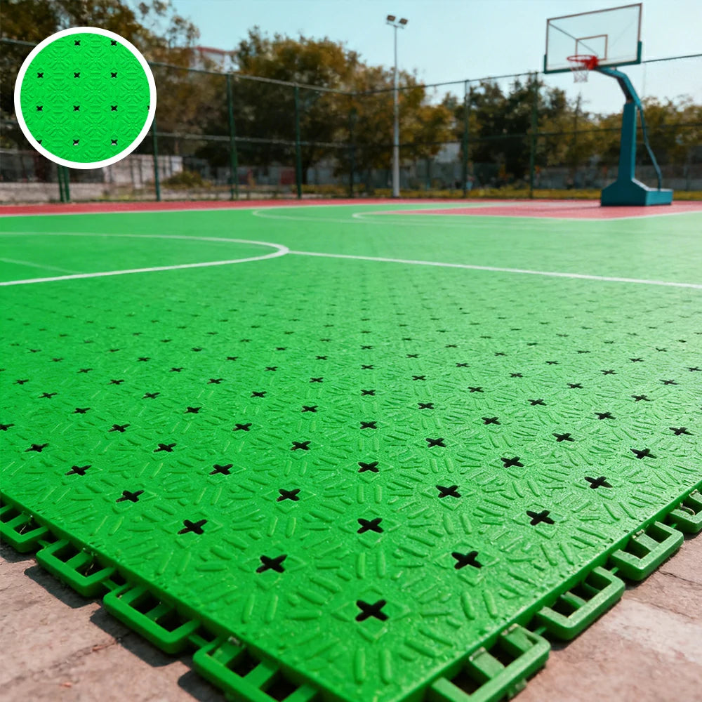 DUNK MASTER Interlocking Sports Flooring Tiles Non-Slip Drainage Court Flooring 10/20/30sqm Outdoor Basketball Court Playground Floor - Apple Green