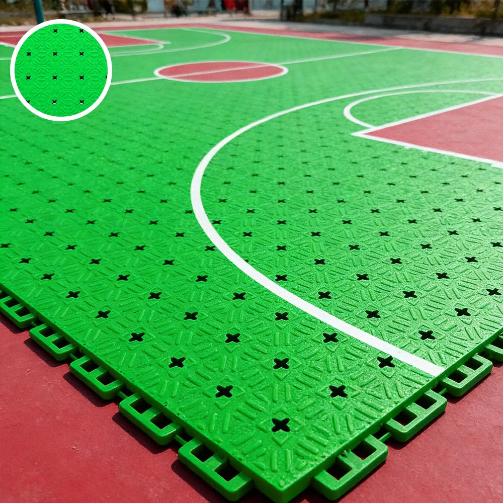 DUNK MASTER Interlocking Sports Flooring Tiles Non-Slip Drainage Court Flooring 10/20/30sqm Outdoor Basketball Court Playground Floor - Apple Green
