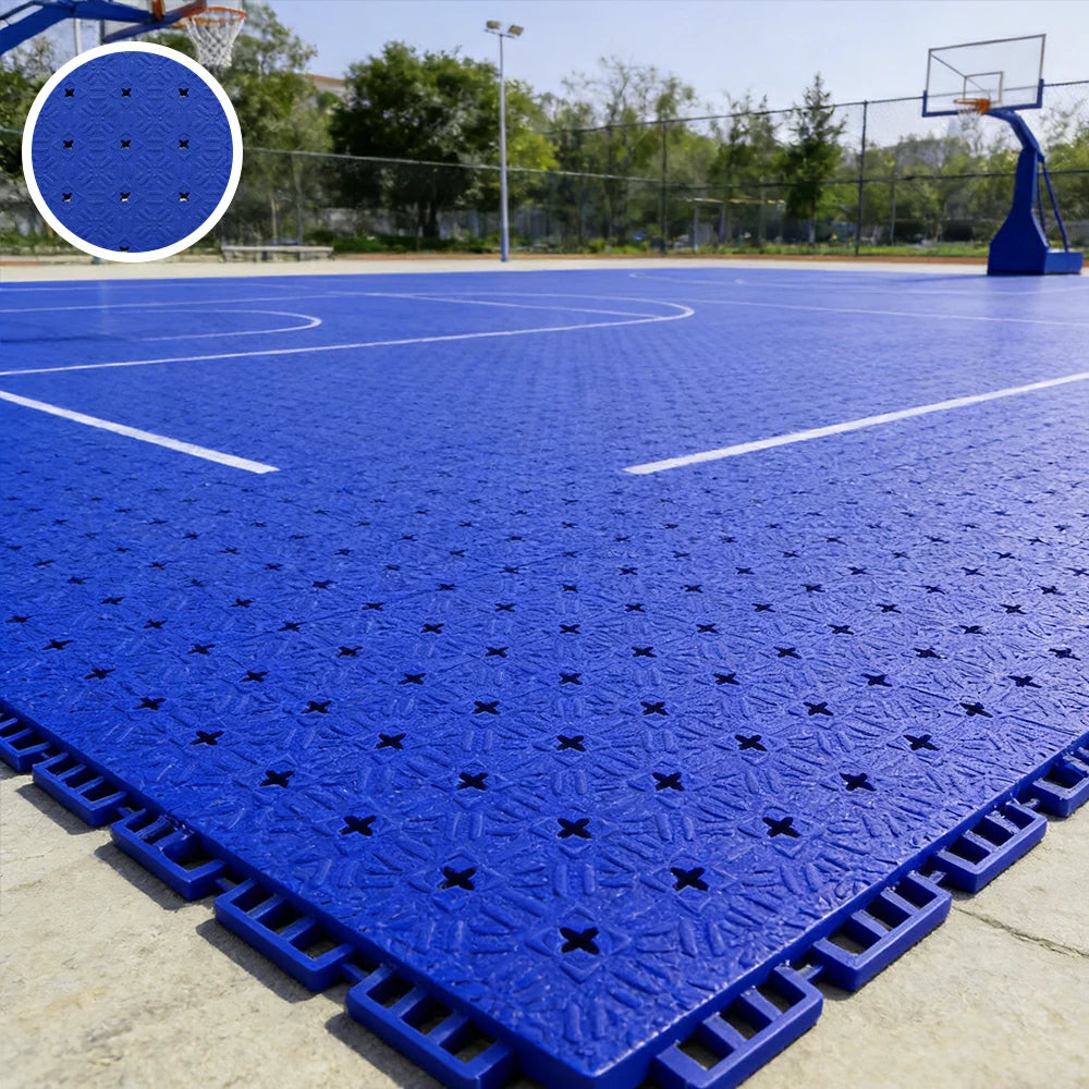DUNK MASTER Interlocking Sports Flooring Tiles Non-Slip Drainage Court Flooring 10/20/30sqm Outdoor Basketball Court Playground Floor - Royal Blue