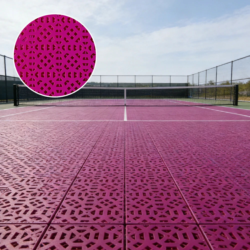 DUNK MASTER Interlocking Sports Floor Tiles - Anti-Slip Grid Pattern Court Flooring 25cm Modular Tiles for Basketball Courts 10/20/30 Square Meters - Rose Red