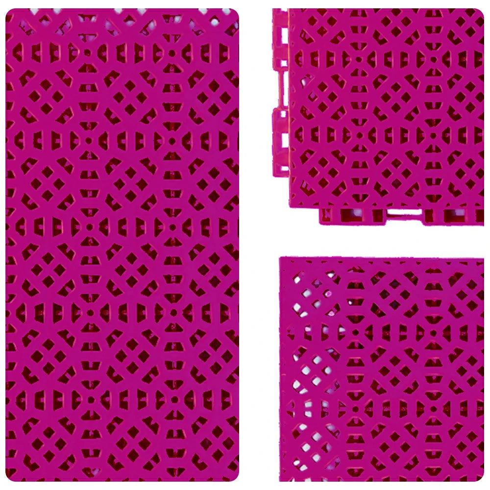 DUNK MASTER Interlocking Sports Floor Tiles - Anti-Slip Grid Pattern Court Flooring 25cm Modular Tiles for Basketball Courts 10/20/30 Square Meters - Rose Red