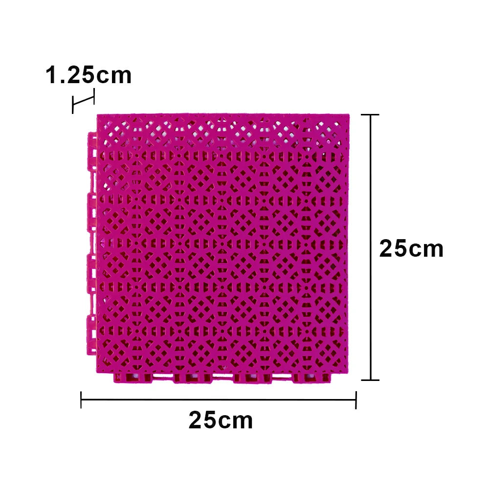 DUNK MASTER Interlocking Sports Floor Tiles - Anti-Slip Grid Pattern Court Flooring 25cm Modular Tiles for Basketball Courts 10/20/30 Square Meters - Rose Red