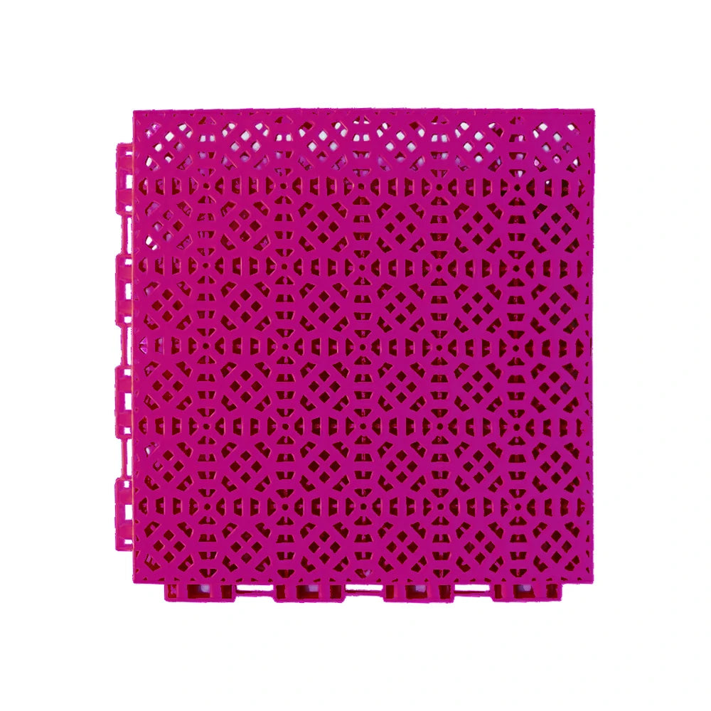 DUNK MASTER Interlocking Sports Floor Tiles - Anti-Slip Grid Pattern Court Flooring 25cm Modular Tiles for Basketball Courts 10/20/30 Square Meters - Rose Red