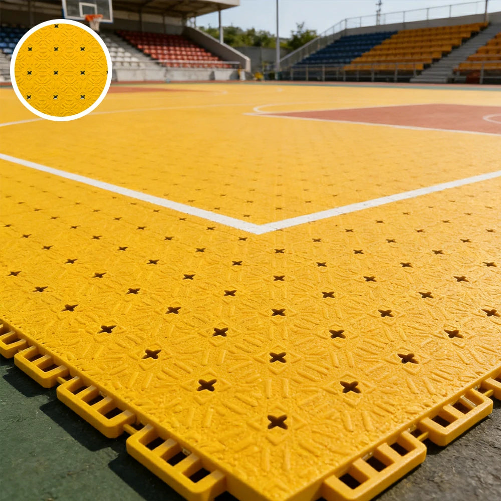 DUNK MASTER Interlocking Sports Flooring Tiles Non-Slip Drainage Court Flooring 10/20/30sqm Outdoor Basketball Court Playground Floor - Yellow