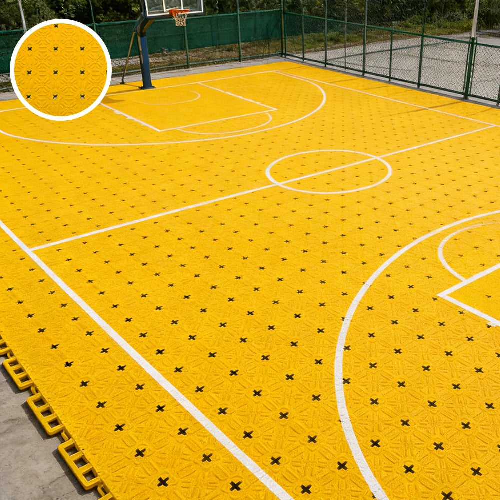 DUNK MASTER Interlocking Sports Flooring Tiles Non-Slip Drainage Court Flooring 10/20/30sqm Outdoor Basketball Court Playground Floor - Yellow