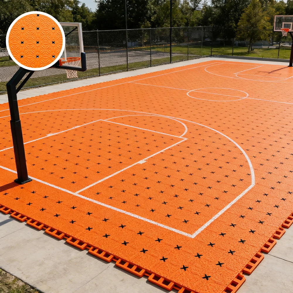 DUNK MASTER Interlocking Sports Flooring Tiles Non-Slip Drainage Court Flooring 10/20/30sqm Outdoor Basketball Court Playground Floor - Orange