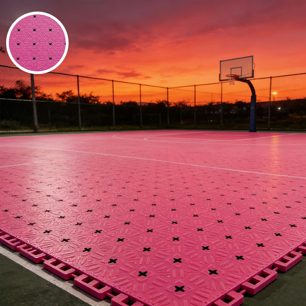 DUNK MASTER Interlocking Sports Flooring Tiles Non-Slip Drainage Court Flooring 10/20/30sqm Outdoor Basketball Court Playground Floor - Pink