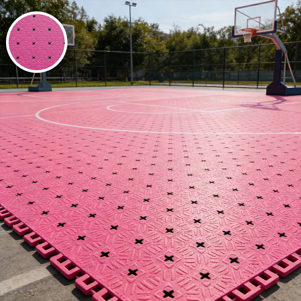 DUNK MASTER Interlocking Sports Flooring Tiles Non-Slip Drainage Court Flooring 10/20/30sqm Outdoor Basketball Court Playground Floor - Pink