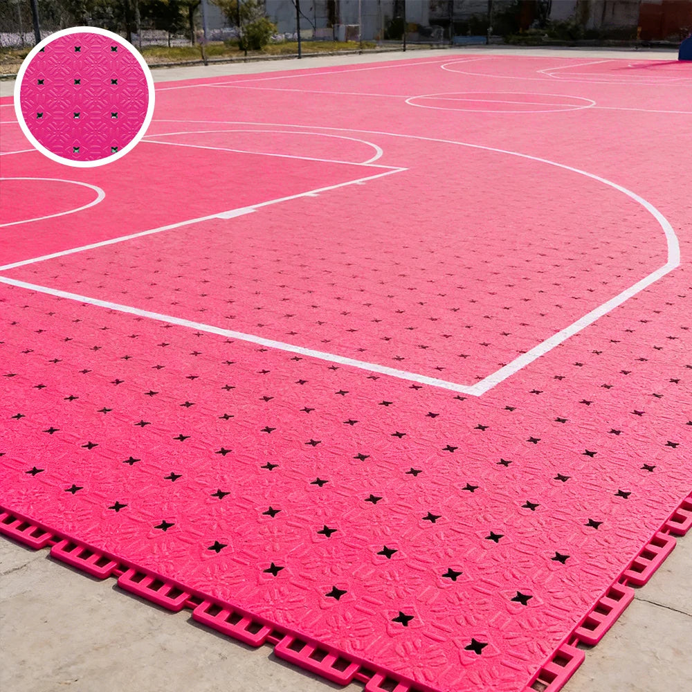 DUNK MASTER Interlocking Sports Flooring Tiles Non-Slip Drainage Court Flooring 10/20/30sqm Outdoor Basketball Court Playground Floor - Rose Red