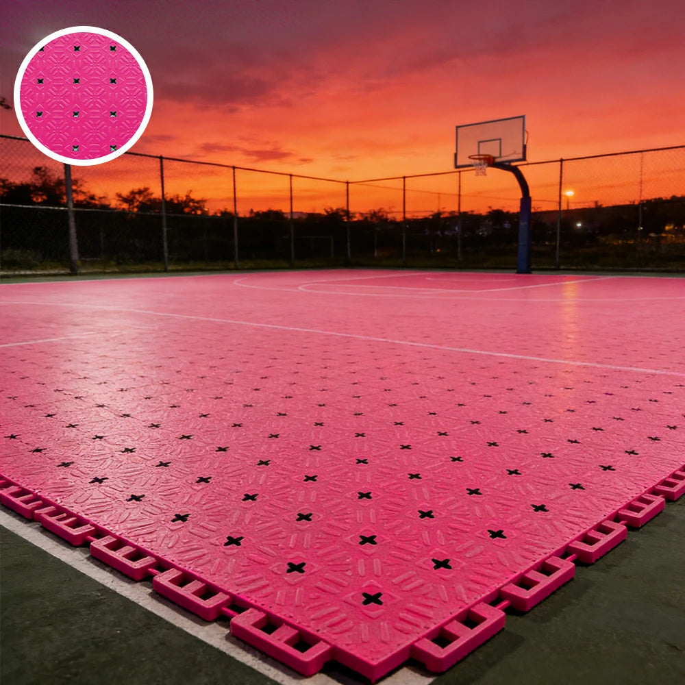 DUNK MASTER Interlocking Sports Flooring Tiles Non-Slip Drainage Court Flooring 10/20/30sqm Outdoor Basketball Court Playground Floor - Rose Red