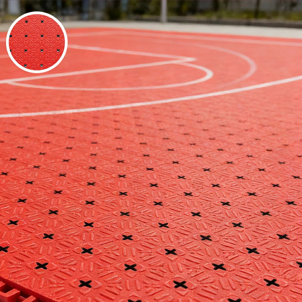 DUNK MASTER Interlocking Sports Flooring Tiles Non-Slip Drainage Court Flooring 10/20/30sqm Outdoor Basketball Court Playground Floor - Red