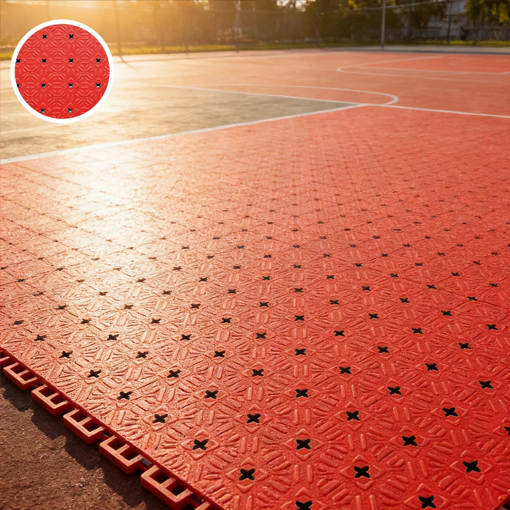 DUNK MASTER Interlocking Sports Flooring Tiles Non-Slip Drainage Court Flooring 10/20/30sqm Outdoor Basketball Court Playground Floor - Red