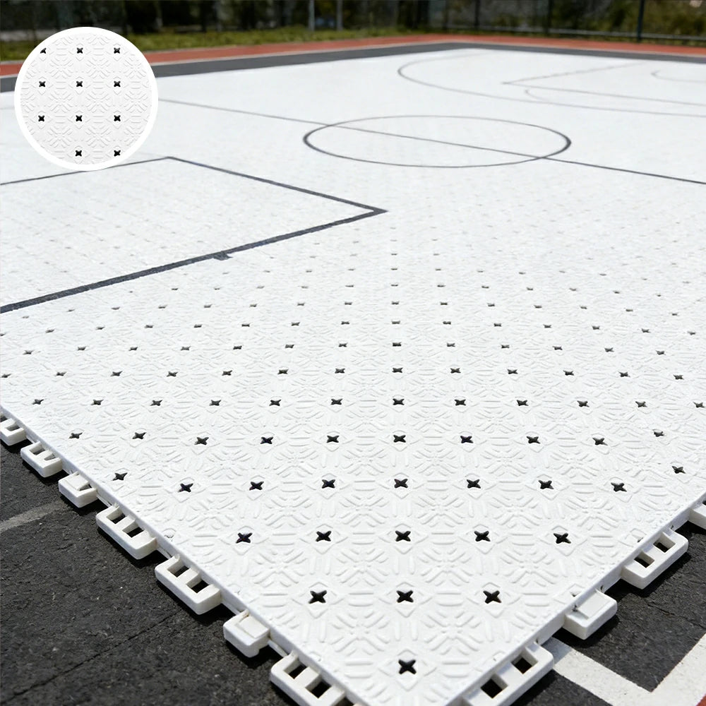 DUNK MASTER Interlocking Sports Flooring Tiles Non-Slip Drainage Court Flooring 10/20/30sqm Outdoor Basketball Court Playground Floor - White