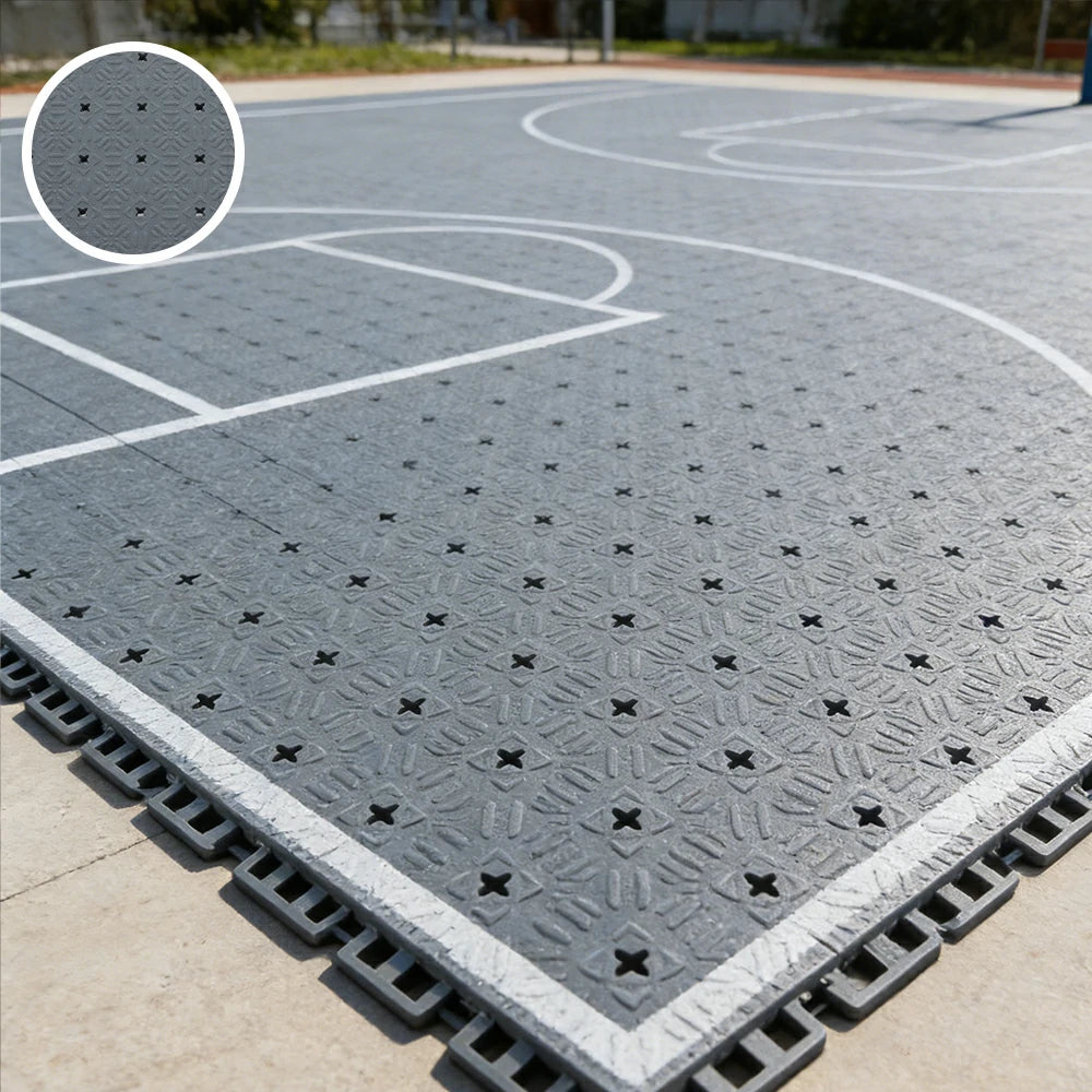DUNK MASTER Interlocking Sports Flooring Tiles Non-Slip Drainage Court Flooring 10/20/30sqm Outdoor Basketball Court Playground Floor - Light Grey