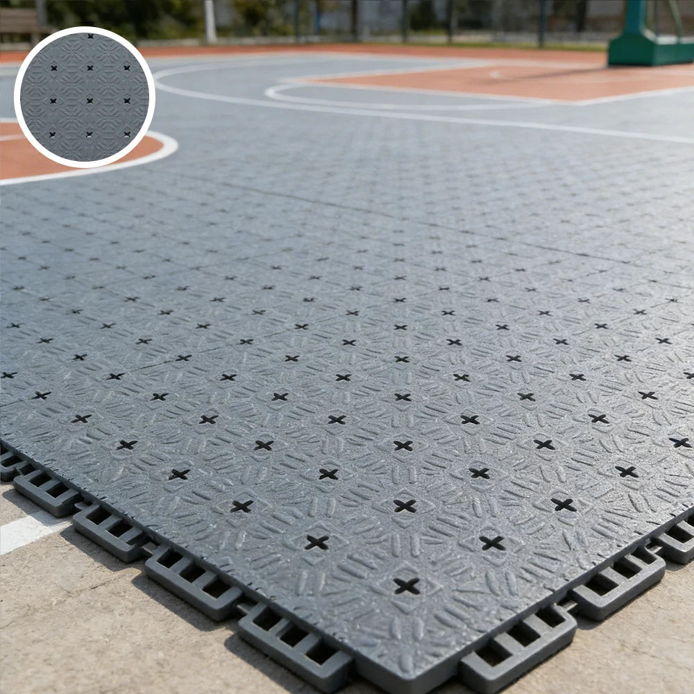 DUNK MASTER Interlocking Sports Flooring Tiles Non-Slip Drainage Court Flooring 10/20/30sqm Outdoor Basketball Court Playground Floor - Light Grey
