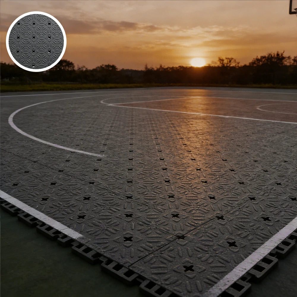 DUNK MASTER Interlocking Sports Flooring Tiles Non-Slip Drainage Court Flooring 10/20/30sqm Outdoor Basketball Court Playground Floor - Dark Grey