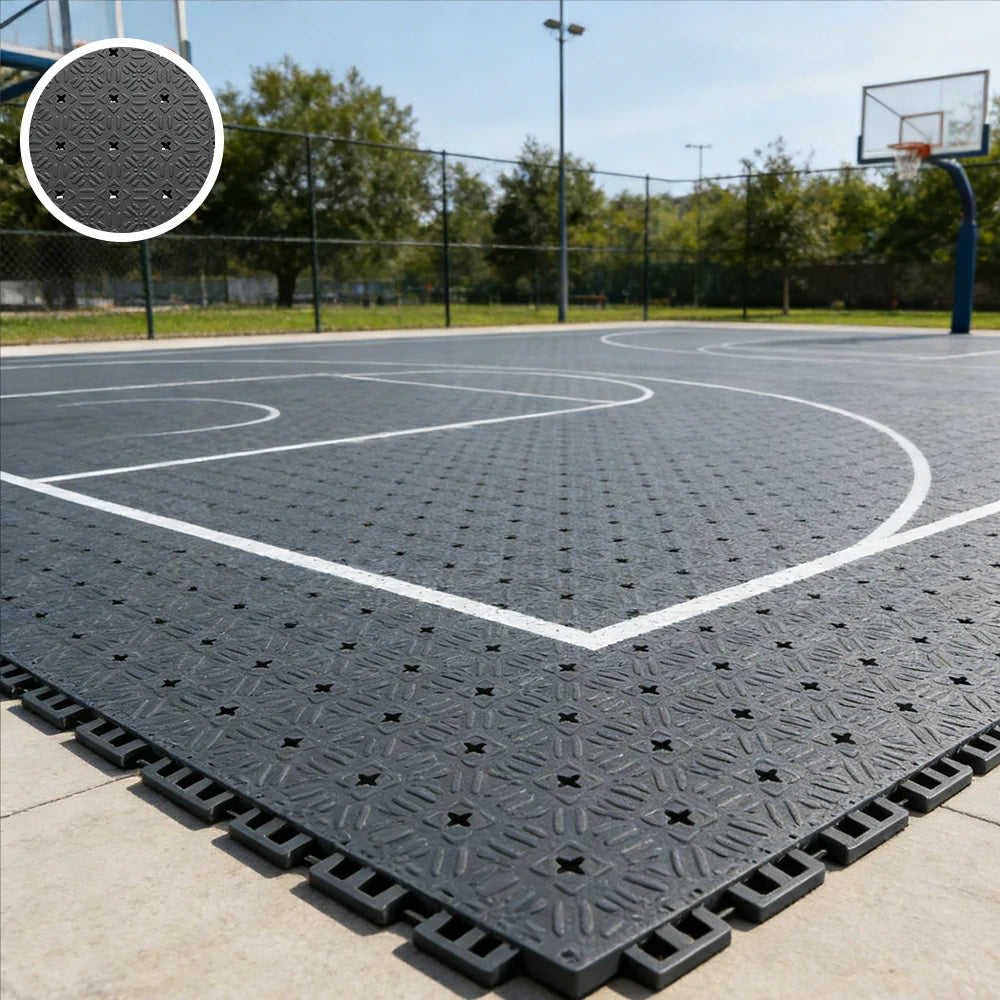 DUNK MASTER Interlocking Sports Flooring Tiles Non-Slip Drainage Court Flooring 10/20/30sqm Outdoor Basketball Court Playground Floor - Dark Grey