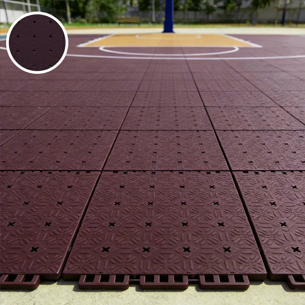 DUNK MASTER Interlocking Sports Flooring Tiles Non-Slip Drainage Court Flooring 10/20/30sqm Outdoor Basketball Court Playground Floor - Coffee