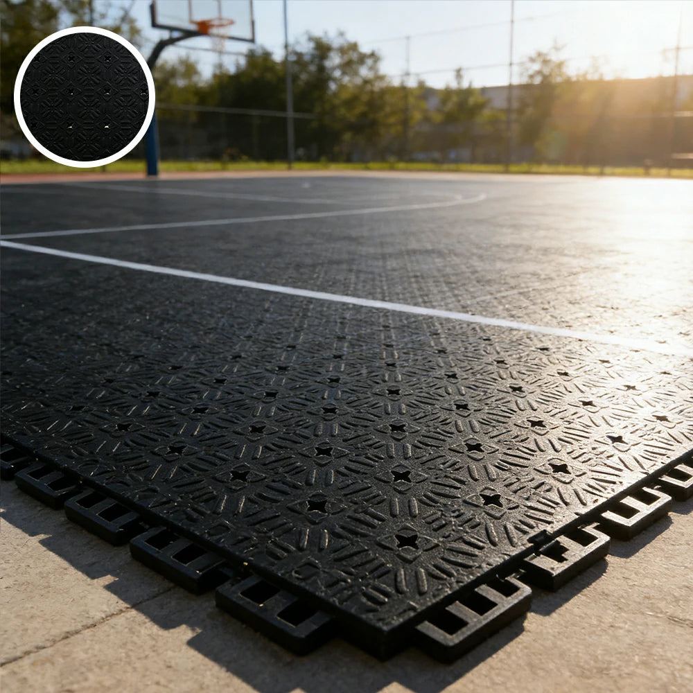 DUNK MASTER Interlocking Sports Flooring Tiles Non-Slip Drainage Court Flooring 10/20/30sqm Outdoor Basketball Court Playground Floor - Black