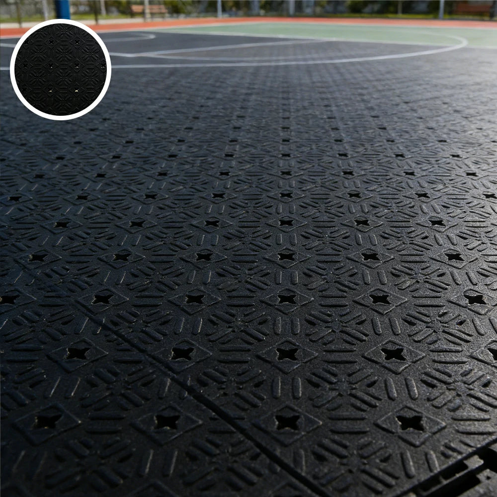 DUNK MASTER Interlocking Sports Flooring Tiles Non-Slip Drainage Court Flooring 10/20/30sqm Outdoor Basketball Court Playground Floor - Black