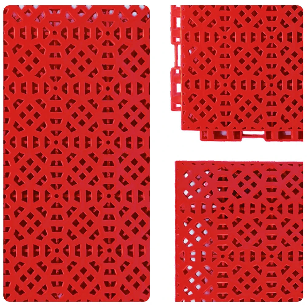DUNK MASTER Interlocking Sports Floor Tiles - Anti-Slip Grid Pattern Court Flooring 25cm Modular Tiles for Basketball Courts 10/20/30 Square Meters - Red