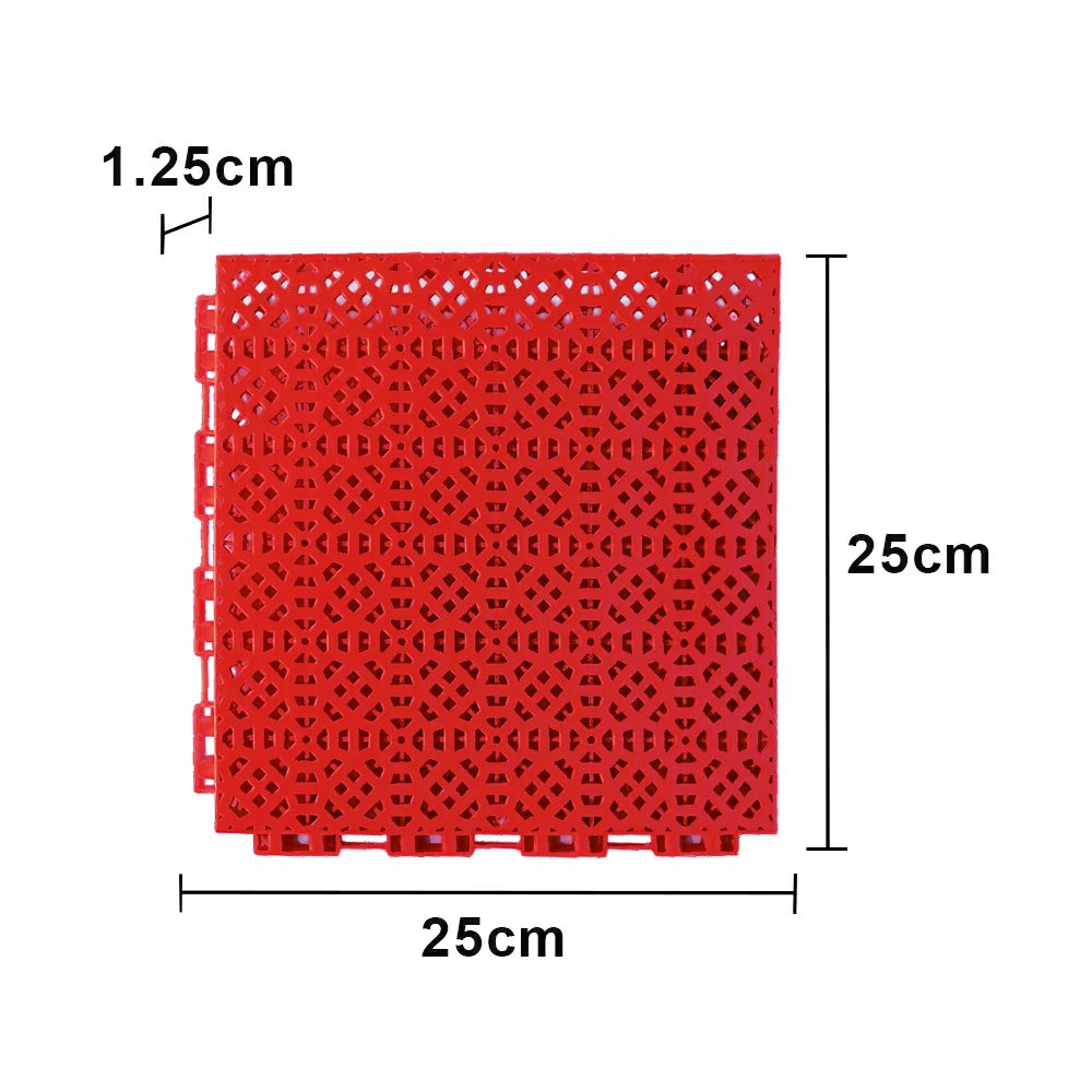 DUNK MASTER Interlocking Sports Floor Tiles - Anti-Slip Grid Pattern Court Flooring 25cm Modular Tiles for Basketball Courts 10/20/30 Square Meters - Red