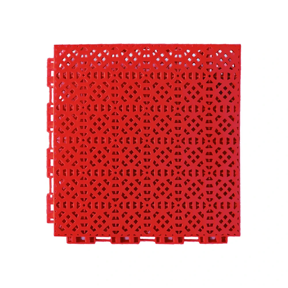DUNK MASTER Interlocking Sports Floor Tiles - Anti-Slip Grid Pattern Court Flooring 25cm Modular Tiles for Basketball Courts 10/20/30 Square Meters - Red
