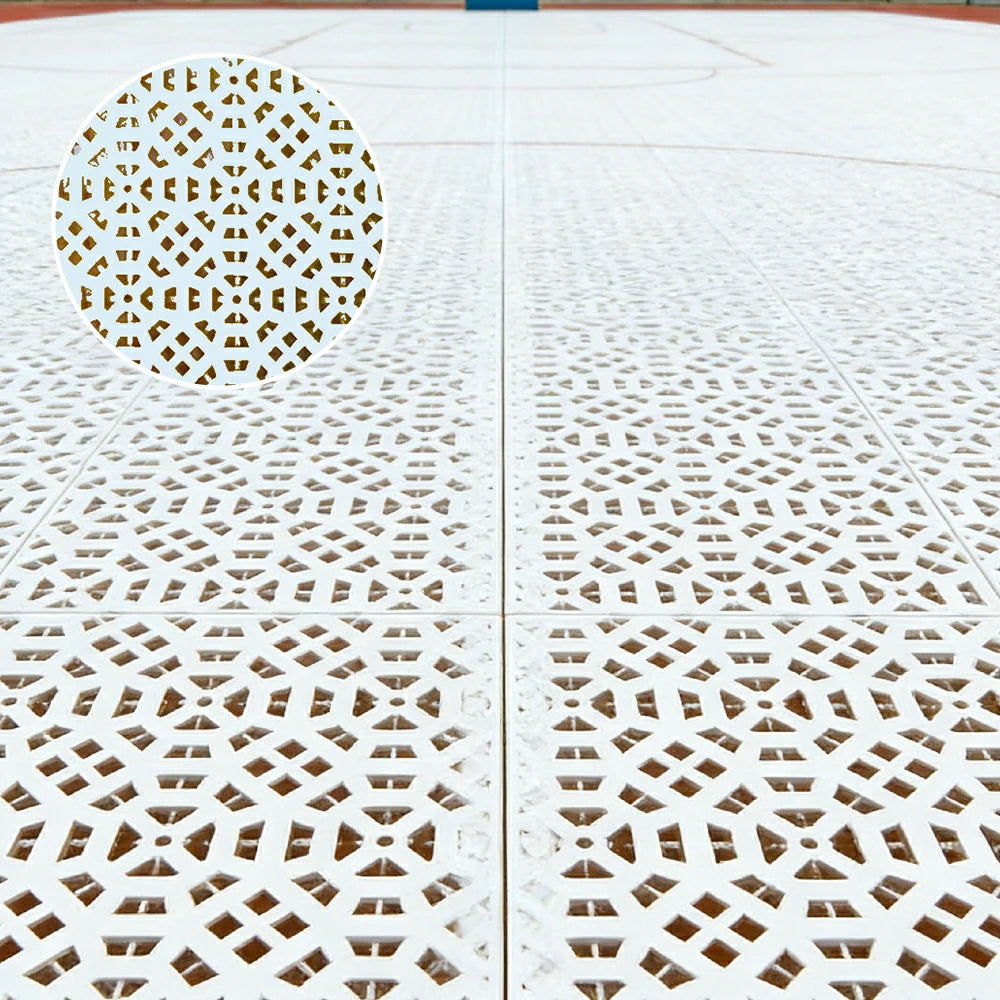 DUNK MASTER Interlocking Sports Floor Tiles - Anti-Slip Grid Pattern Court Flooring 25cm Modular Tiles for Basketball Courts 10/20/30 Square Meters - White