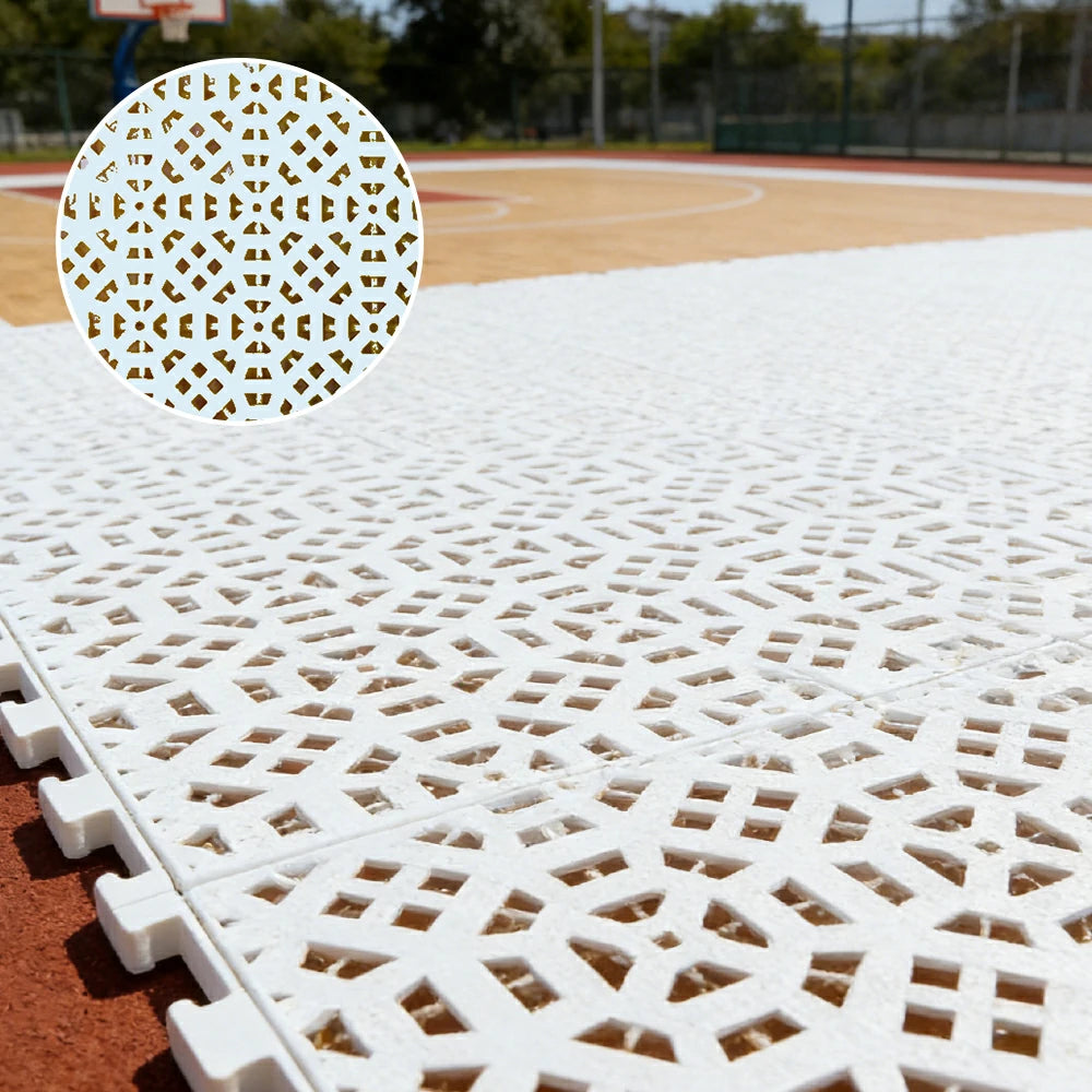 DUNK MASTER Interlocking Sports Floor Tiles - Anti-Slip Grid Pattern Court Flooring 25cm Modular Tiles for Basketball Courts 10/20/30 Square Meters - White