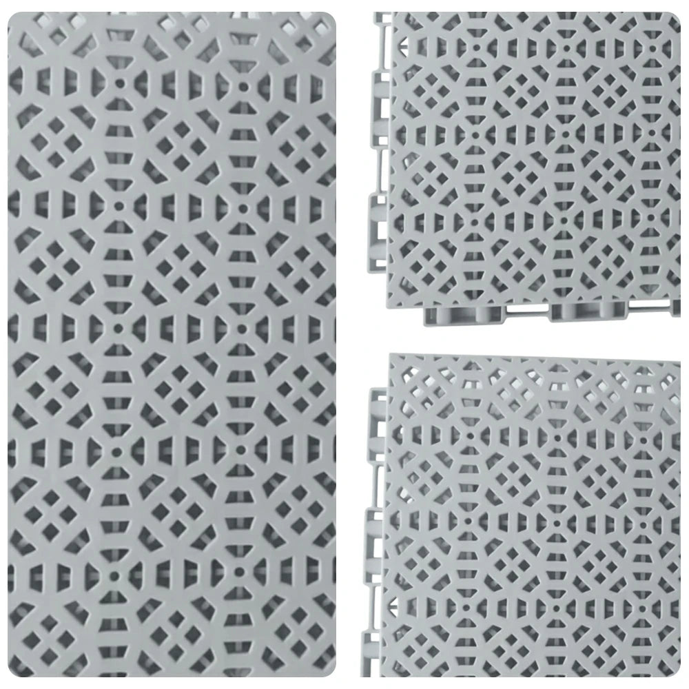 DUNK MASTER Interlocking Sports Floor Tiles - Anti-Slip Grid Pattern Court Flooring 25cm Modular Tiles for Basketball Courts 10/20/30 Square Meters - Light Grey