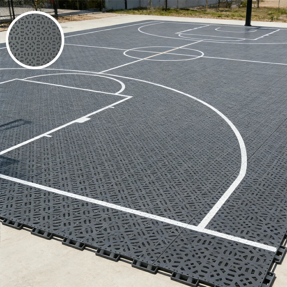 DUNK MASTER Interlocking Sports Floor Tiles - Anti-Slip Grid Pattern Court Flooring 25cm Modular Tiles for Basketball Courts 10/20/30 Square Meters - Dark Grey