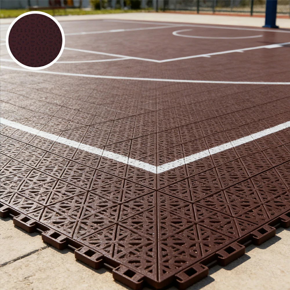 DUNK MASTER Interlocking Sports Floor Tiles - Anti-Slip Grid Pattern Court Flooring 25cm Modular Tiles for Basketball Courts 10/20/30 Square Meters - Coffee