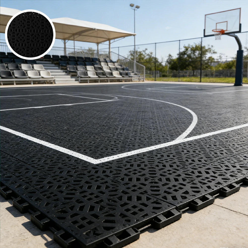 DUNK MASTER Interlocking Sports Floor Tiles - Anti-Slip Grid Pattern Court Flooring 25cm Modular Tiles for Basketball Courts 10/20/30 Square Meters - Black