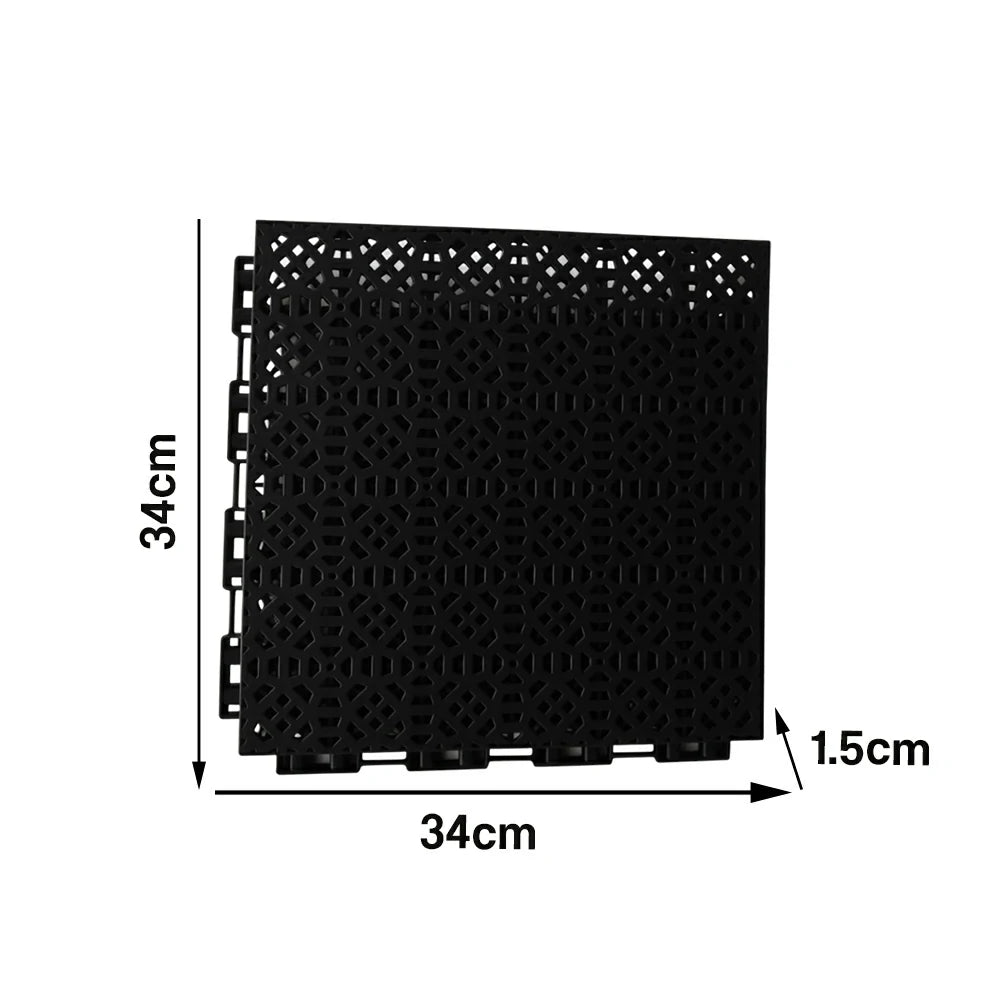 DUNK MASTER Interlocking Sports Floor Tiles - Anti-Slip Grid Pattern Court Flooring 25cm Modular Tiles for Basketball Courts 10/20/30 Square Meters - Black