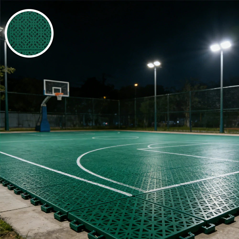 DUNK MASTER Interlocking Sports Floor Tiles - Soft Connection Anti-Slip Court Flooring 34cm Modular Tiles for Basketball Courts 10/20/30 Square Meters - Dark Green